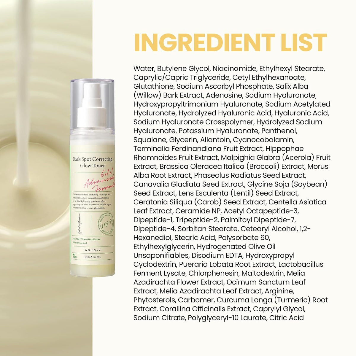 AXIS-Y Dark Spot Correcting Glow Toner with 5% Niacinamide, 4.23 fl. oz. | 98% Pure Glutathione, 5% Niacinamide, BHA & Hyaluronic Acid Improve Skin.