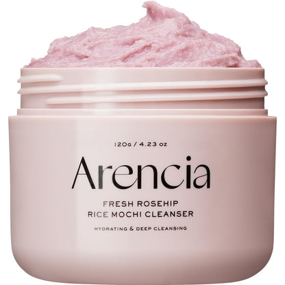 Arencia Rosehip Rice Mochi Face Cleanser & Daily Scrub - Moisturizing, Exfoliating & Deep-Cleansing - All Skin Types with Rice Powder & Rice Water (4.23oz)