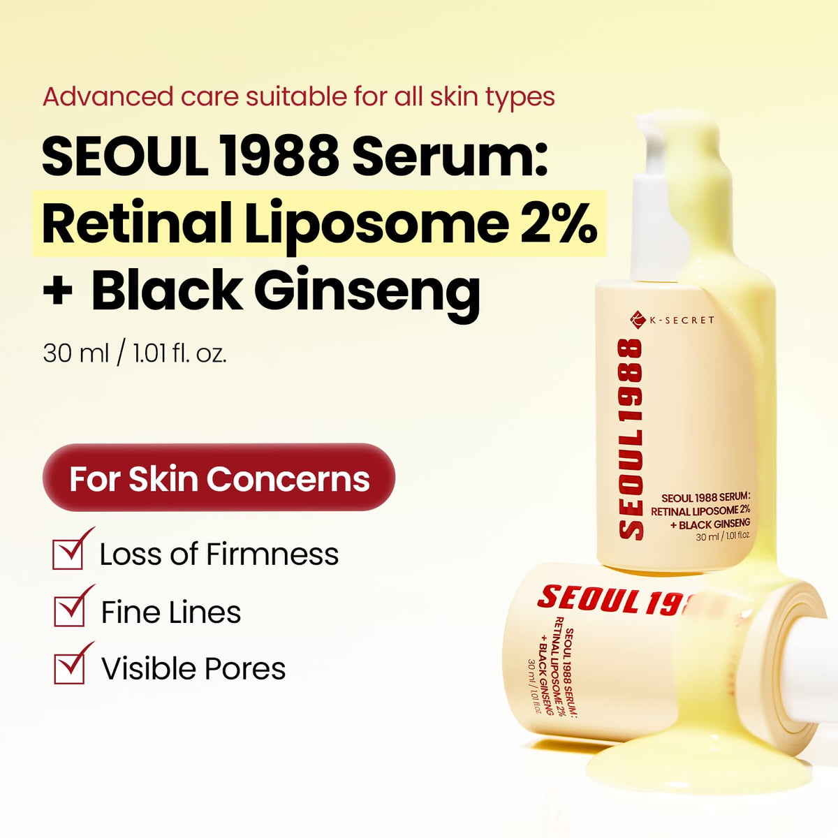 K-SECRET SEOUL1988 Retinal Serum for Fine Lines & Pore Care, 1.01 fl oz