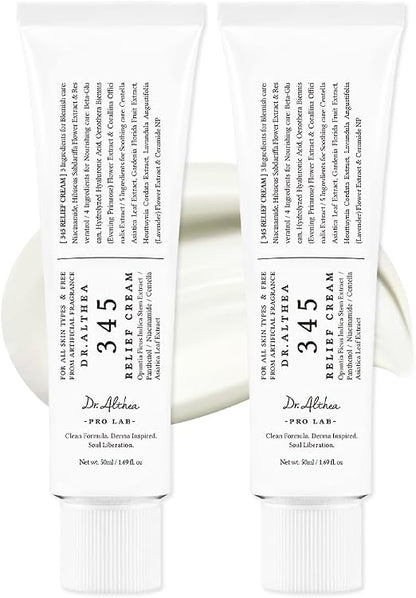 Dr.Althea 345 Relief Cream | Daily Face Moisturizer | Blemish Relief Care | Soothing Recovery & Moisture with Niacinamide, Panthenol | Korean Vegan Skin Care for All Skin Types | 1.7 Fl Oz (Pack of 2)