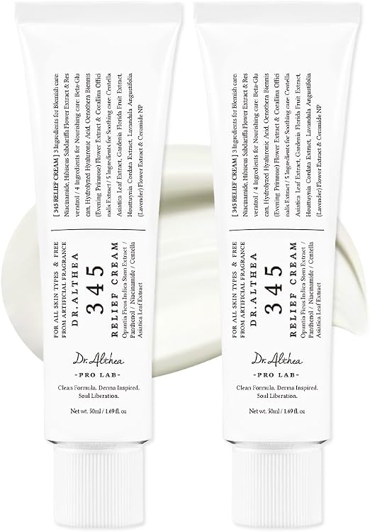 Dr.Althea 345 Relief Cream | Daily Face Moisturizer | Blemish Relief Care | Soothing Recovery & Moisture with Niacinamide, Panthenol | Korean Vegan Skin Care for All Skin Types | 1.7 Fl Oz (Pack of 2)