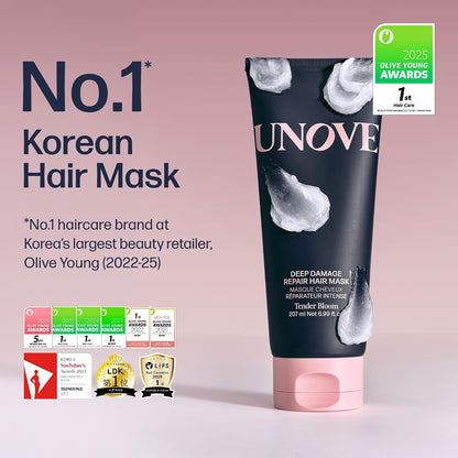 UNOVE Deep Damage Repair Hair Mask Tender Bloom (207ml) & Silk Oil Essence 70ml