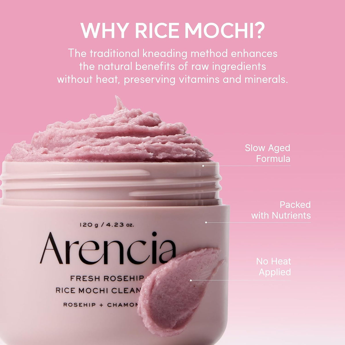 Arencia Rosehip Rice Mochi Face Cleanser & Daily Scrub - Moisturizing, Exfoliating & Deep-Cleansing - All Skin Types with Rice Powder & Rice Water (4.23oz)
