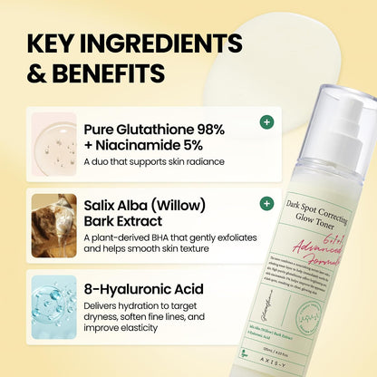 AXIS-Y Dark Spot Correcting Glow Toner with 5% Niacinamide, 4.23 fl. oz. | 98% Pure Glutathione, 5% Niacinamide, BHA & Hyaluronic Acid Improve Skin.